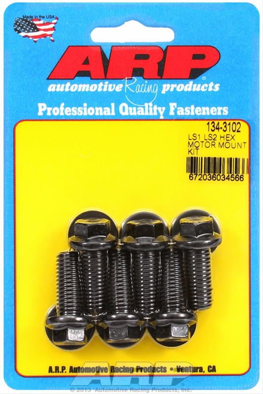 LS Motor Mount Bolts, Mount to Block, Hex Head, Chromoly, Black Oxide, Chevy, 4.8, 5.3, 5.7, 6.0, 6.2, 7.0L, Set of 6