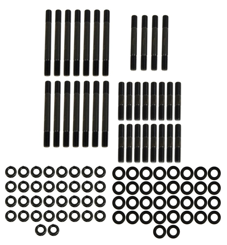 SBC 23° Cylinder Head Studs, Chromemoly, Black Oxide,6 Pt. Hex Head, Stock, Brodix 8, 10, 11, AFR & More Aftermarket Heads, Set