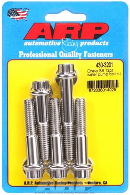 SBC / BBC Water Pump Bolts, 12-Point, Stainless Steel, Polished, Short/Long Pump