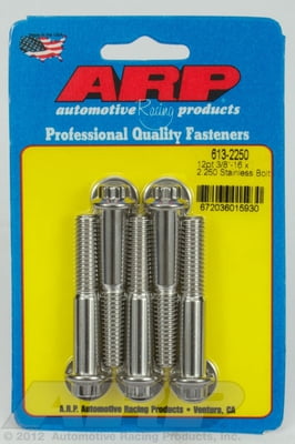 Bolts, 12-Point Head, Stainless 300, Polished, 3/8 in.-16 RH Thread, 2.250 in. UHL, Set of 5