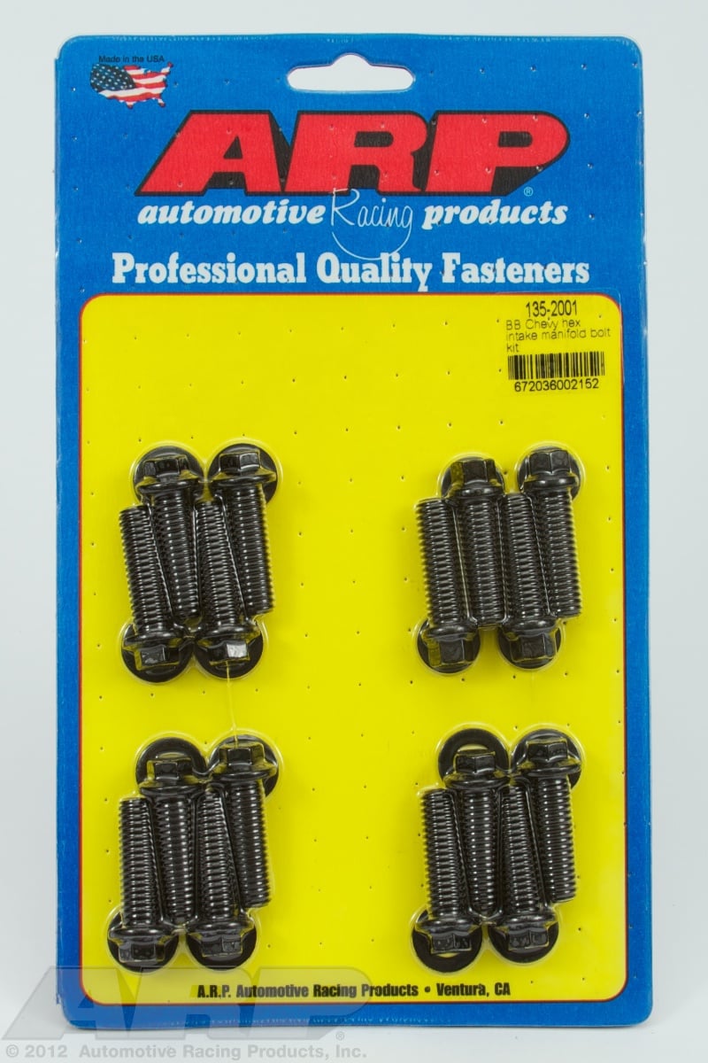 BBC, Intake Manifold Bolts, 6 pt. Black Oxide, Hex Head, Big Block