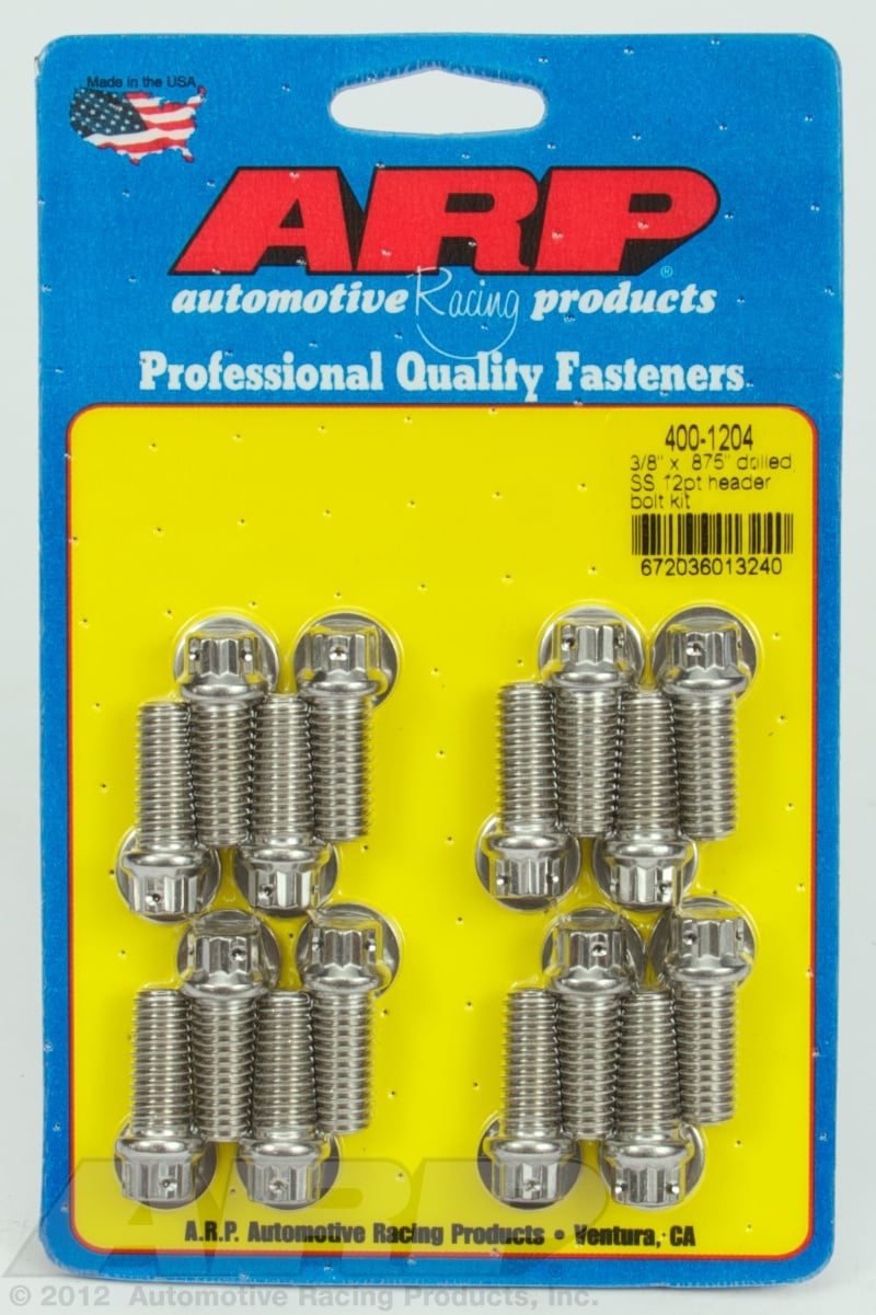 BBC Drilled 12 Pt. Stainless Header Bolt, 3/8