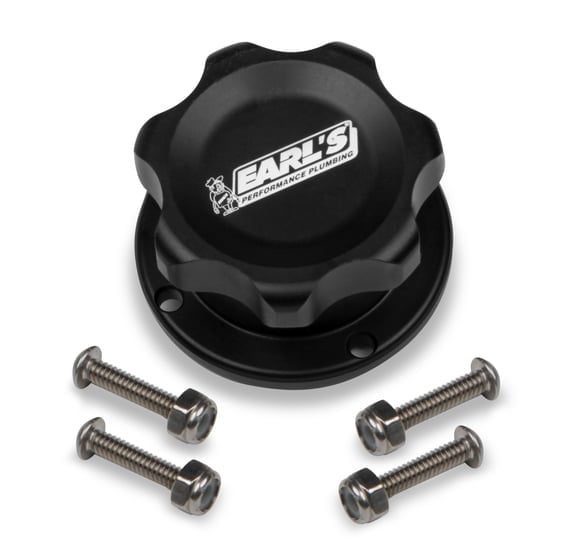 Bolt On, Fill Cap, Billet Aluminum, Black Anodized, Steel Bung, 1.380 in. Diameter Opening, Bolt On, 2.17'' 4 Bolt Style Flange