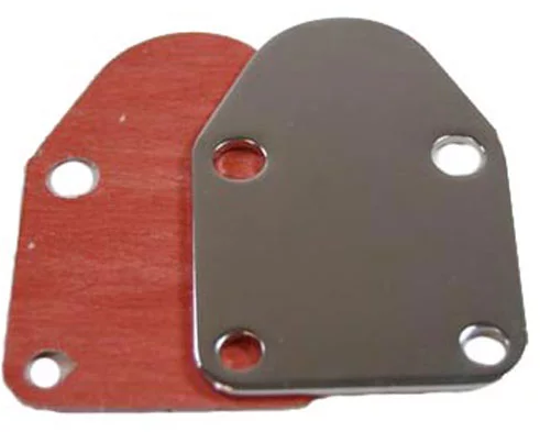 SBC 283-400 Fuel Pump Block-Off Plate with Gasket, Chrome Steel