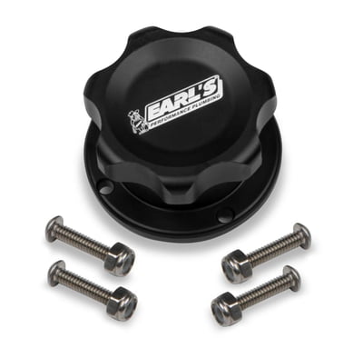 Accessories Bolt On, Fill Cap, Billet Aluminum, Black Anodized, Steel Bung, 1.380 in. Diameter Opening, Bolt On, 2.17'' 4 Bolt Style Flange