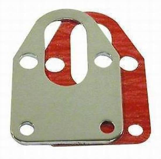 SBC 283-400 Fuel Pump Mounting Plate with Gasket, Chrome Steel