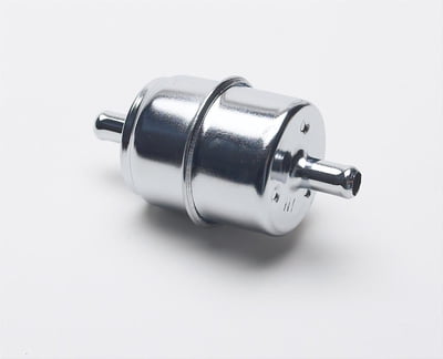 Chromed Steel Fuel Filter, 3/8" In / Out