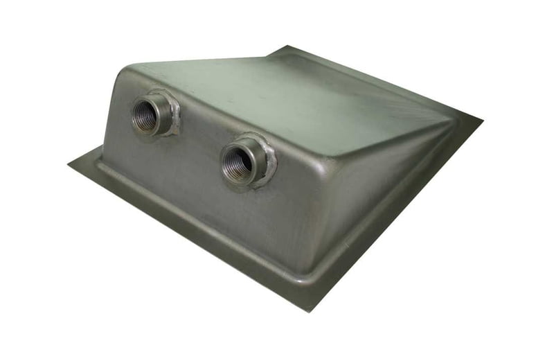 Fuel Tank Sump, 18-Gauge Steel, Weld-In, Two 1/2 in. NPT Outlets