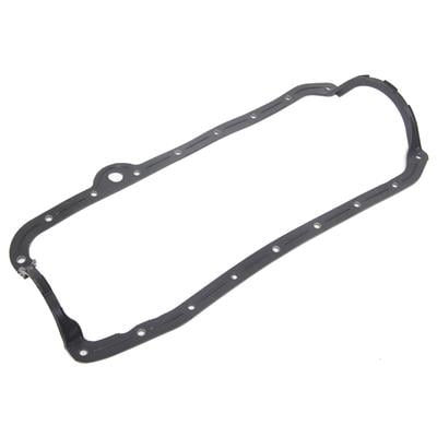 Oil Pan SBC, Oil Pan Gasket, 1-Piece, Rubber/Steel Core, Chevy, Small Block, "Dart SHP ONLY", Right Side, Passenger Side Dipstick, Notched 4", 4.00" Stroke