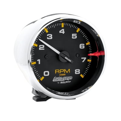 Tachometers Tachometer, Auto Gage, 0-8,000 rpm, 3-3/4 in., Analog, Electrical, Chrome Bezel, Black Face