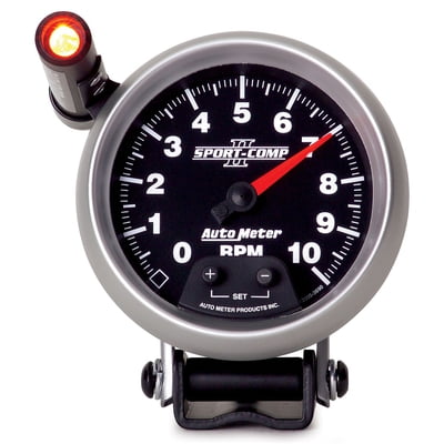 3-3/4", Sport-Comp II, Tach, 0-10,000 RPM, W/ Shift-Lite, Pedestal Mount, Black Face Silver Bezel