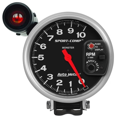 Tachometers Sport-Comp, 0-10,000 rpm, 5", Analog, Black Face, Electrical, with Shift Light, Pedestal Mount, Tachometer