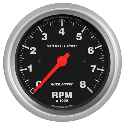 Sport Comp 3-3/8" In Dash Tach, 8,000 RPM, Black Face