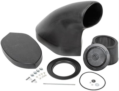 Dragster Hood Scoop Kit, Carbon Fiber, Round "D" Opening, Scoop Mount Tray & Filter Assembly, 23.65" Height