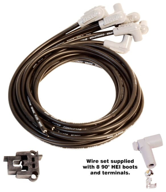 Universal 90° Spark Plug Wires, HEI Distributor End, 8.5mm Super Conductor, Black