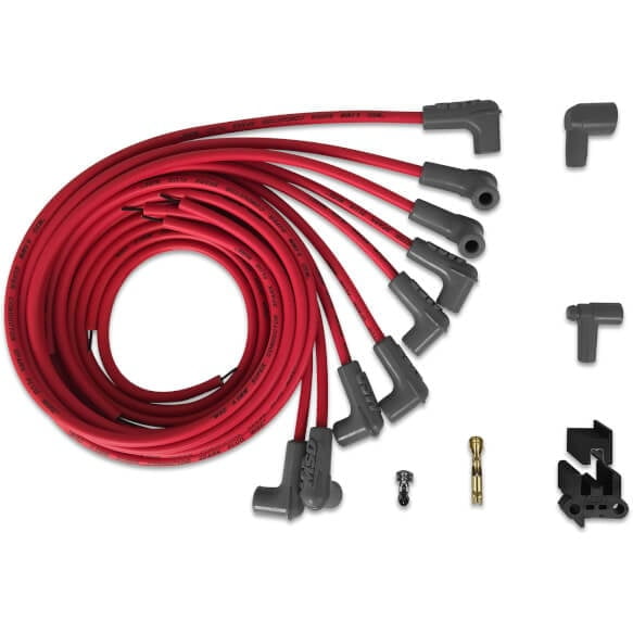 Universal 90° Spark Plug Wires, HEI Distributor End, 8.5mm Super Conductor, Red