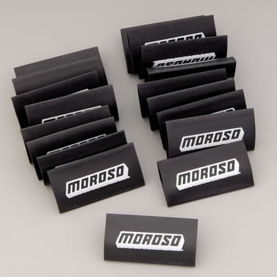 Spark Plug Boot Heat Shrink Tubing, Set of 18 Pcs., Black, Moroso Logo