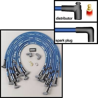 BBC, Under Header Spark Plug Wires, 90° Plug Boots, HEI Distributor Boots, Ultra 40, 8.65mm, Blue