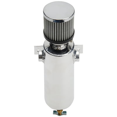 Catch Cans / Overflow Tanks / Recovery Tanks Breather Tank, 3.00" Diameter, 11.50" Tall, Dual 3/8" Female NPT Fittings, Dry Sump Breather Style, Over Flow, Round, Aluminum, Natural, Filtered Breather