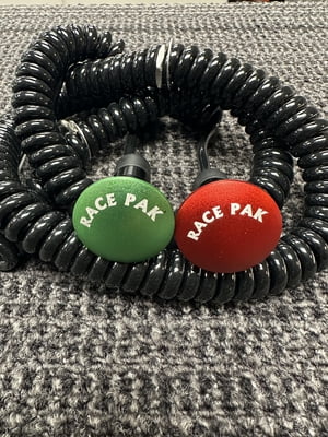 Atomic Billet, "RacePak" Laser Etched Mushroom Button, GREEN, Large 1.18" / 30mm Face, Push Button, Momentary Armed, 6' Black Coiled Cord, Max 12 Amps