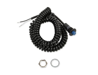 Push Button, Momentary, Launch, Nitrous, Trans-Brake, Plastic, Black, 30 Amps, with Spiral Cord