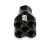 Showerhead Distribution Block, Inlet: -8 AN O-Ring Female Port, Outlet: (4) x -6 AN O-Ring Female Port, No Fittings, Black Anodized, #8, #6