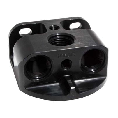 Remote Oil Filter Mount, #12AN Inlet and Outlet, Uses 13/16-16 Oil Filter Thread, Black Anodized (HP-3002)