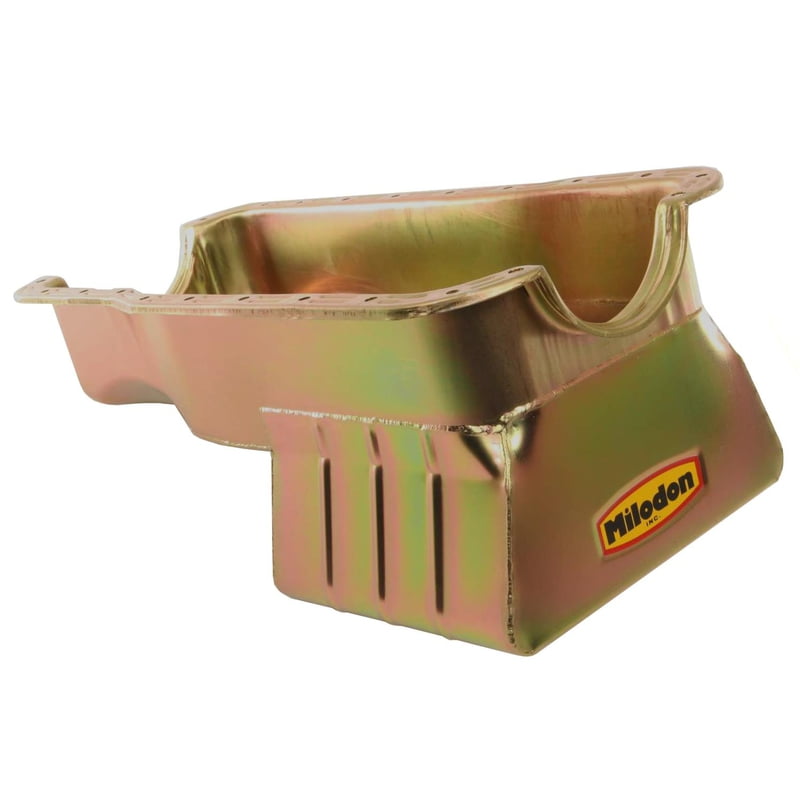 SB 351W Ford, Oil Pan, Steel, Gold Iridite, 8 qt., 8.750", Fits Pre-1973 Front Sump Chassis, (18365 P-Up)