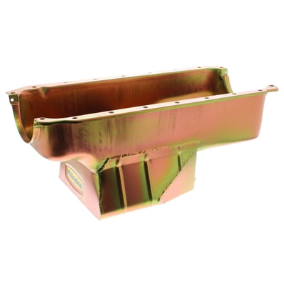 Oil Pans 318-340, Oil Pan, Steel, Gold Iridite, 8 qt., Mopar, 8.750", Center Sump, (18345 Pick-Up)