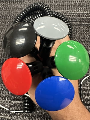 Atomic Plastic, Mushroom Button, Large 1.18" / 30mm Face, Push Button, Momentary Armed, 6' Black Coiled Cord, Max 12 Amps