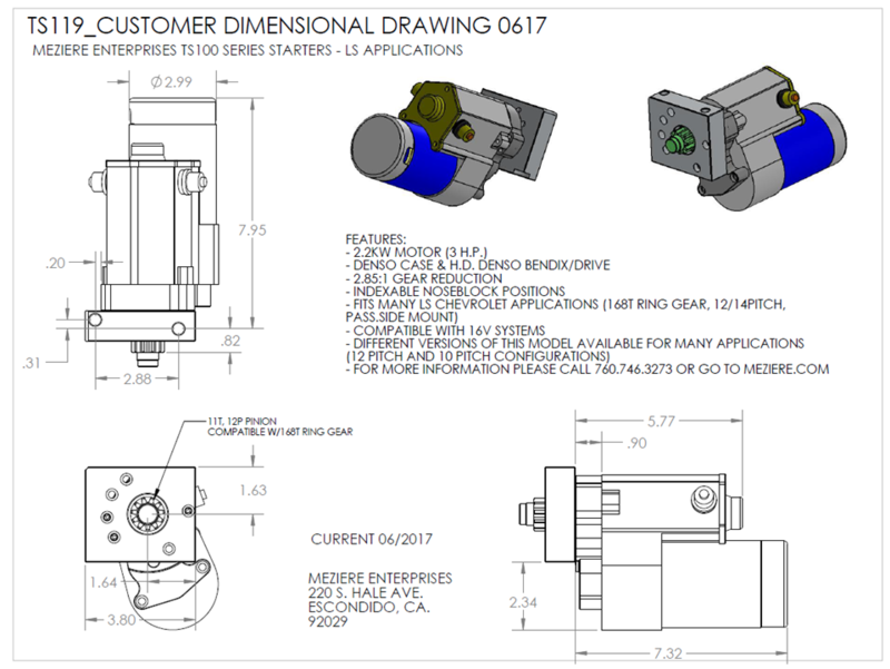SBC LS, True Start High Torque Starter, Mini, Inline, Natural Finish