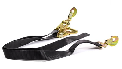 2" Wide Ratchet Strap w/ Twisted Snap Hook, Direct Hook on Ratchet Side, 8 Ft. Long, Black