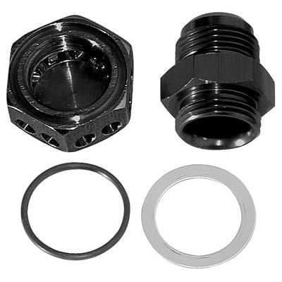 V/C Fitting, Vented, Positive Seal, #12 AN, O-Ring Seal, Black Anodized Aluminum, Bulkhead, Breather, Vacuum Pump, -12