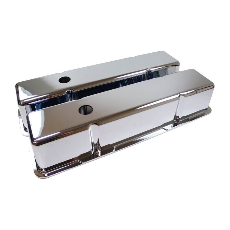 SBC Tall Valve Cover, Polished Aluminum - Plain with Hole & Baffled, V/C