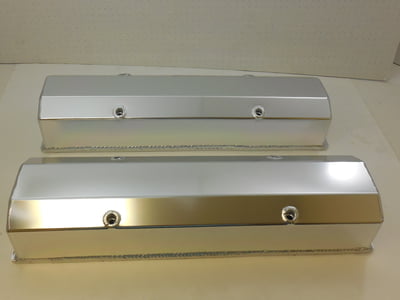 SBC Fabricated Alum. Racing, Valve Cover, V/C, Billet Rail, No Holes, 3-1/2" Tall, Long Bolt Hardware