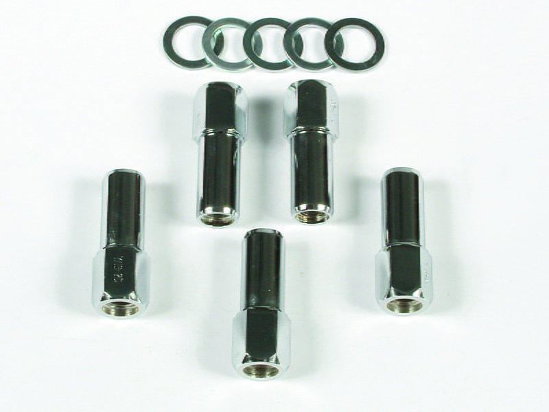 Lug Nuts, 1/2"-20 RH, 1.0" Shank, Open Ended, Chrome Plated, Set of 5